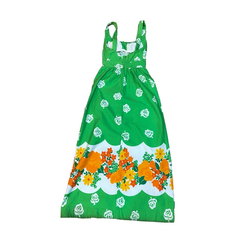 70s Malia Vtg Honolulu Green Neon Rainbow Island Hawaiian Maxi Dress Boho Floral - Picture 9 of 16